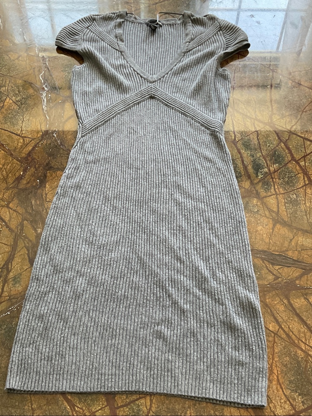 H&M Ribbed V-Neck Midi Dress - Gray